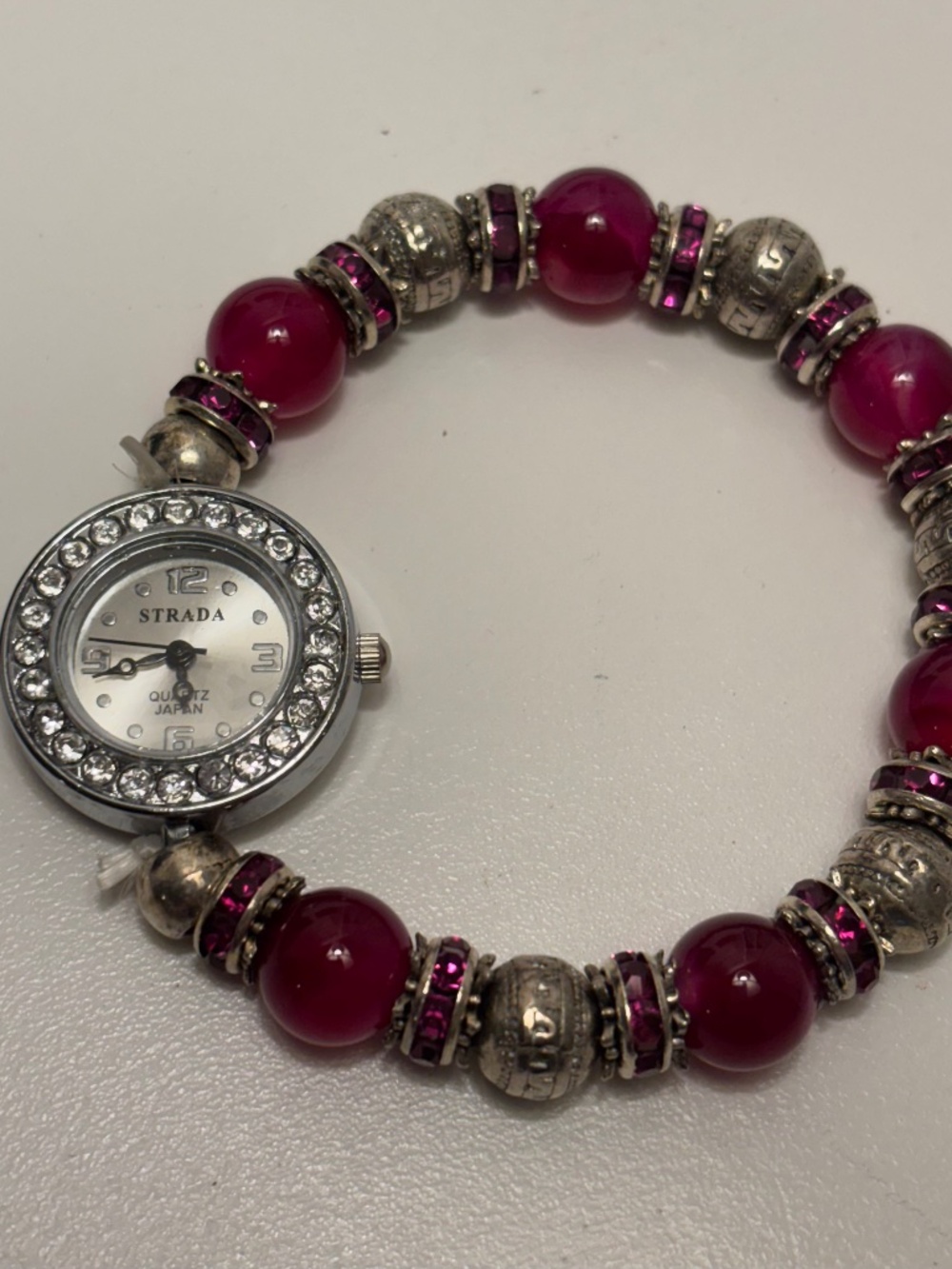 Strada Austrian Crystal & Purple Agate beaded bracelet Watch – Not Working